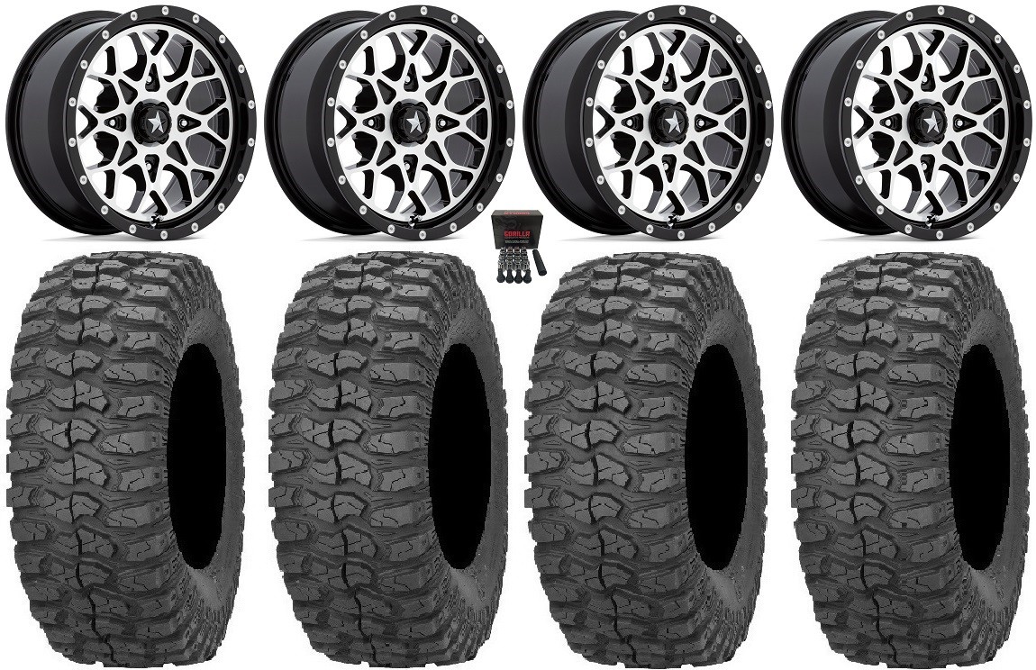 MSA Portal 14″ Wheels Machined 28″ Rock-A-Billy Tires Yamaha Grizzly Rhino