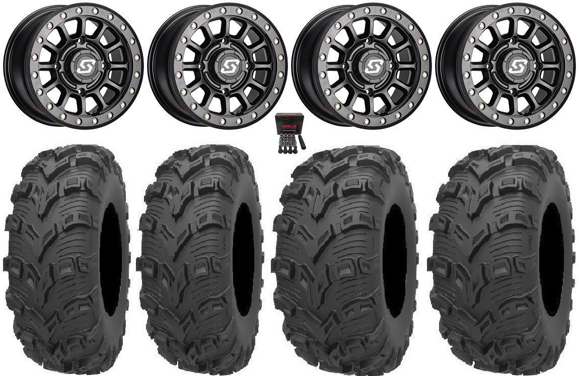 Sedona Sano Beadlock 14″ Wheels Black 26″ Bear Claw EVO Tires Commander Maverick