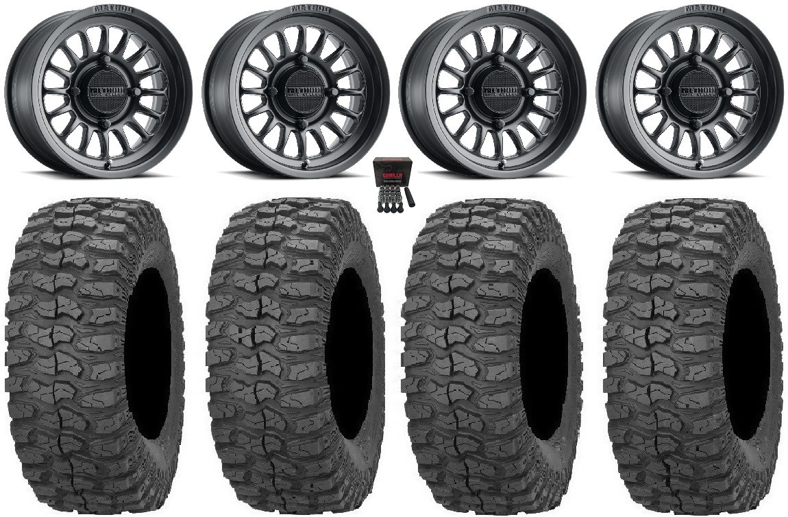 Method 411 15″ Black (4+3) Wheels 32″ Rock-A-Billy Tires Commander Maverick