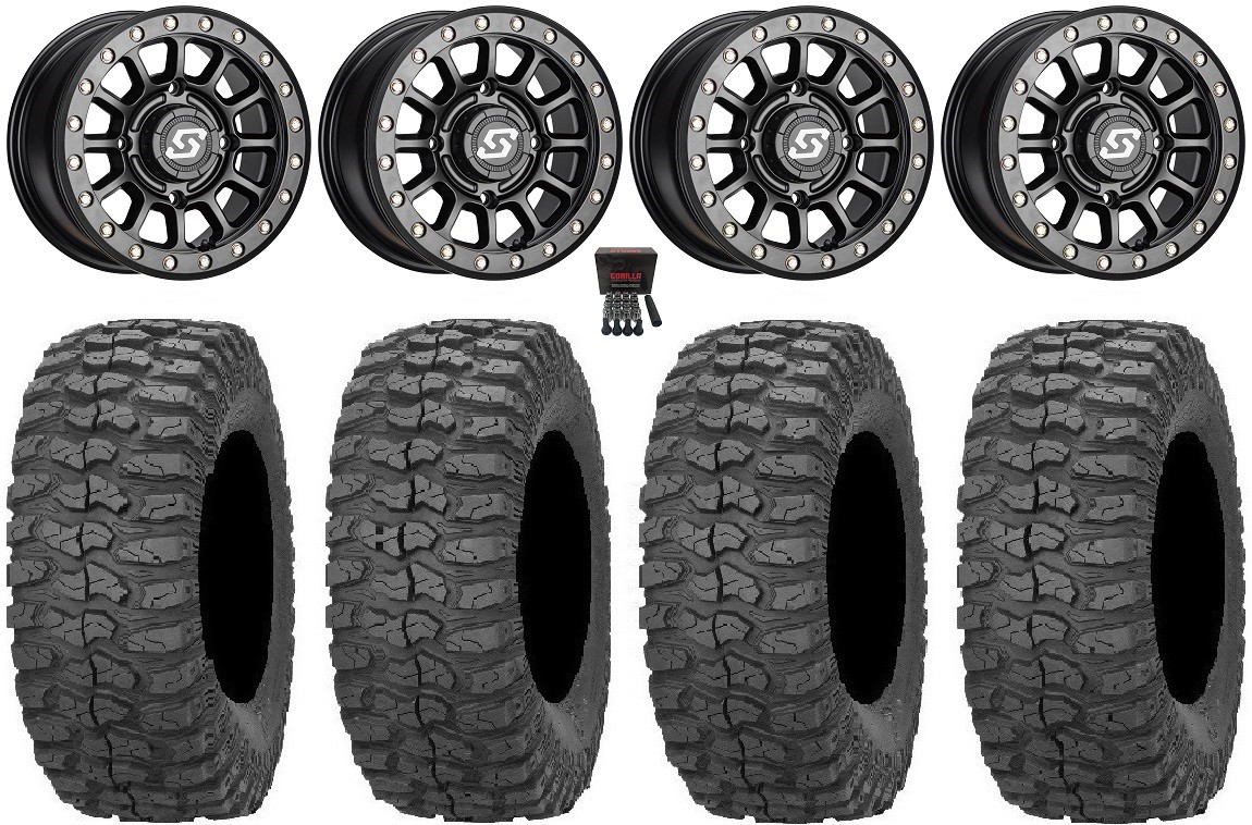 Sedona Sano Bdlk 14″ Wheels Bk +30mm 28″ Rock-A-Billy Tires RZR Turbo S / RS1