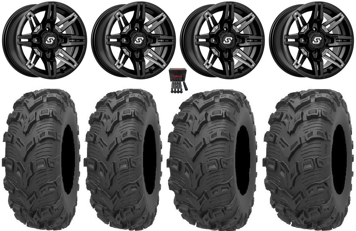 Sedona Rukus 14″ Black Wheels 26″ Bear Claw EVO Tires Polaris Sportsman / RZR /