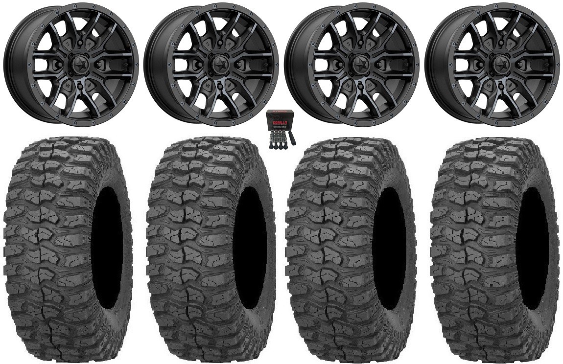 MSA Fang 14″ Wheels Black 30″ Rock-A-Billy Tires Yamaha Grizzly Rhino