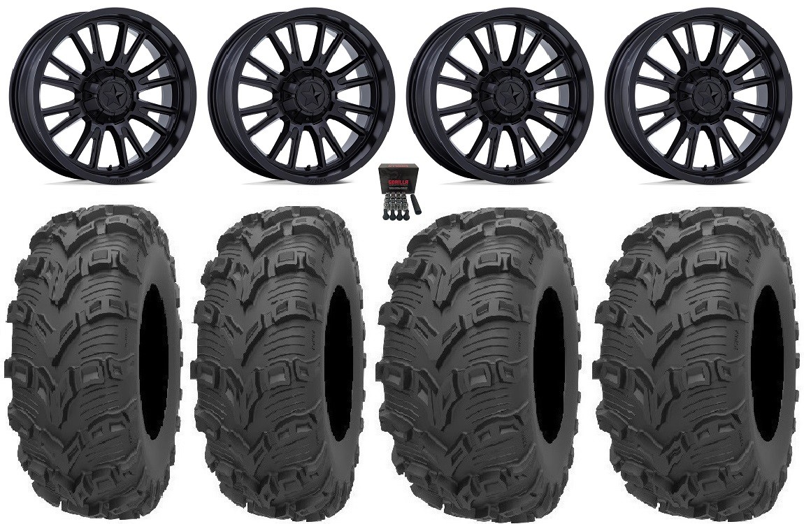 MSA ThunderLips 14″ Wheels Black 28″ Bear Claw EVO Tires Commander Maverick