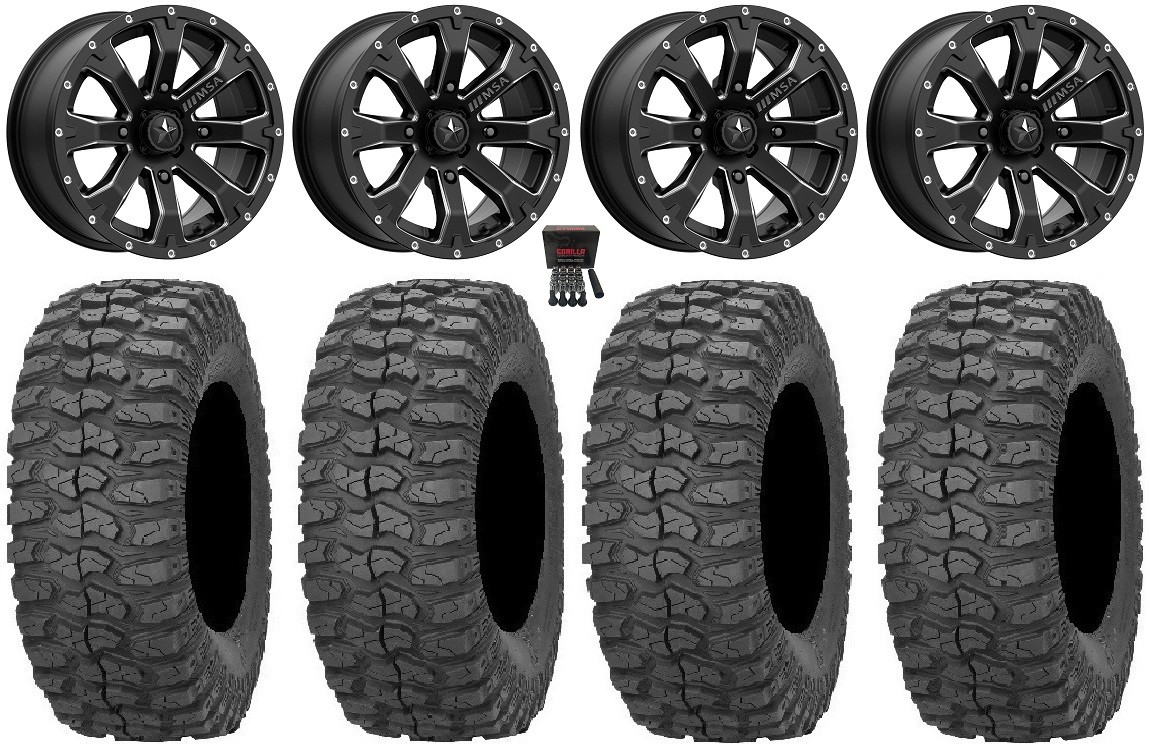 MSA Bounty 15″ Wheels Black 32″ Rock-A-Billy Tires Kawasaki Teryx Mule