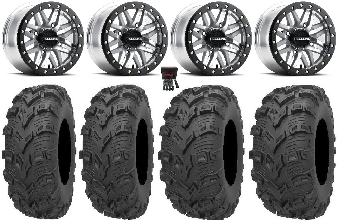 Raceline Ryno Bdlk 14″ Mh Wheels 28″ Bear Claw EVO Tires Renegade Outlander