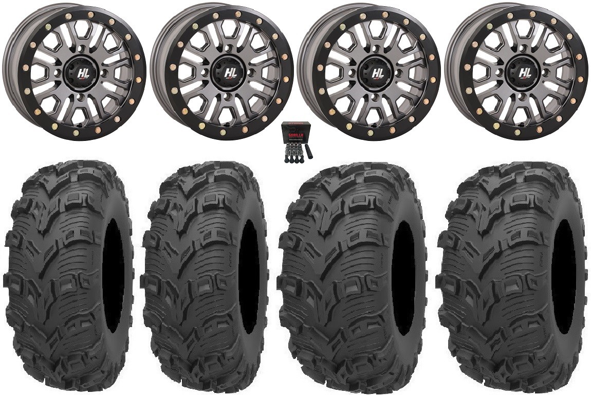 High Lifter HL23 Bdlk 14″ Wheels Gm 28″ Bear Claw EVO Tires Kawasaki Teryx Mule