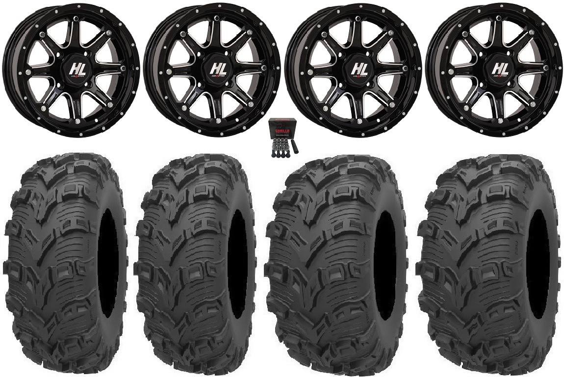 High Lifter HL4 14″ Wheels Machined 28″ Bear Claw EVO Tires Pioneer 1000 / Talon