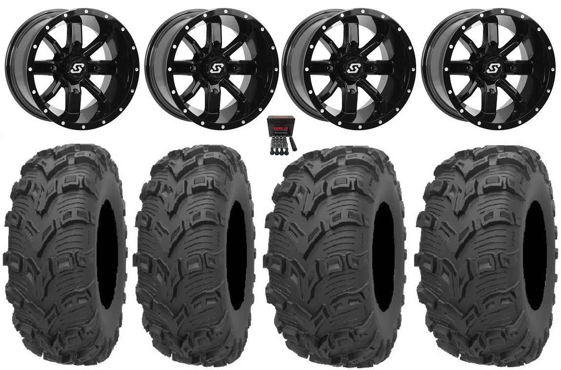 Sedona Hollow Point 14″ Wheels Black 28″ Bear Claw EVO Tires Can-Am Maverick X3