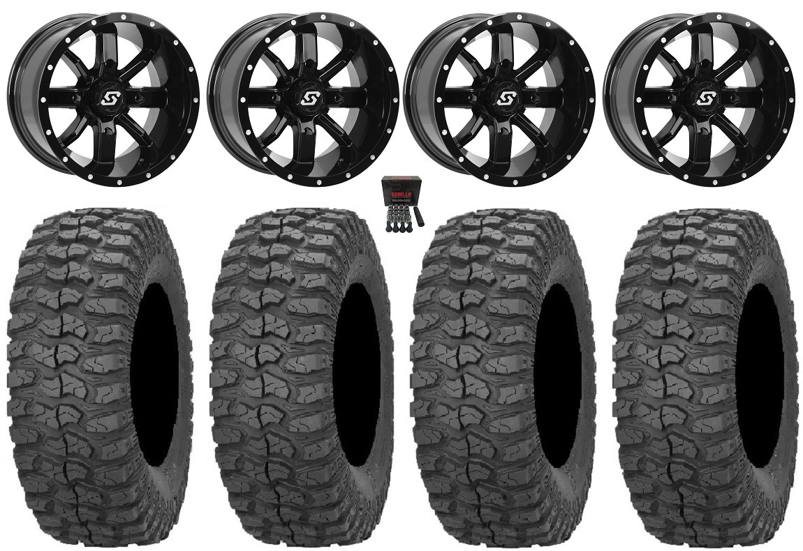Sedona Hollow Point 14″ Wheels Black 32″ Rock-A-Billy Tires Pioneer 1000 / Talon