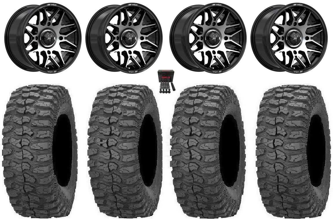 MSA Radar 14″ Wheels Black/Mach 30″ Rock-A-Billy Tires Yamaha Wolverine RMAX
