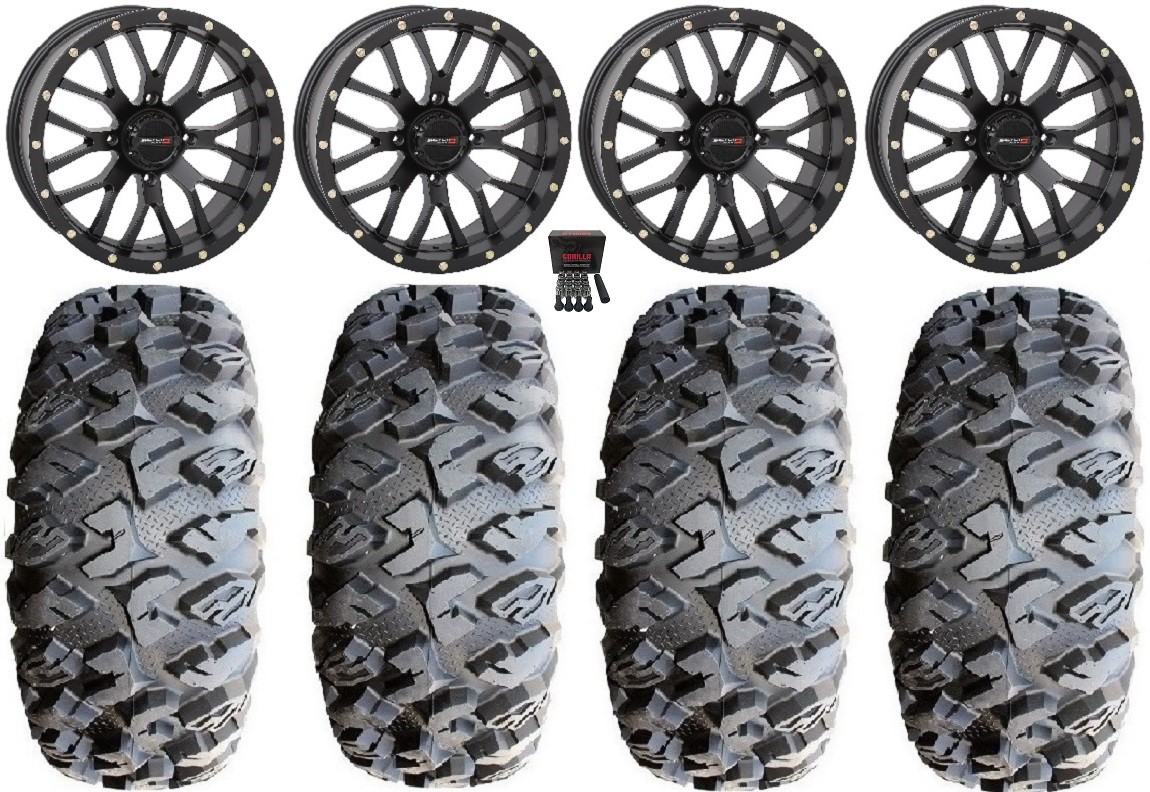 System 3 ST-3 Black 18″ Wheels 33″ MotoClaw Tires Polaris Ranger XP 9/1K