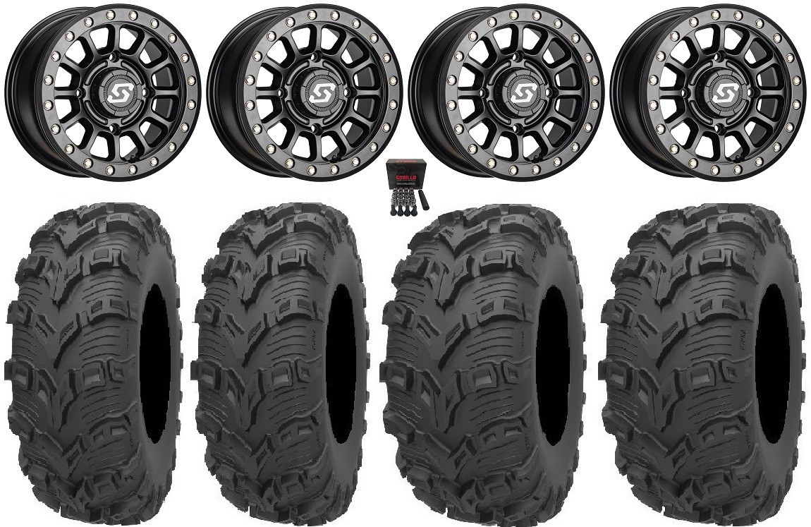 Sedona Sano Bdlk 14″ Wheels Bk +30mm 28″ Bear Claw EVO Tires Textron Wildcat XX