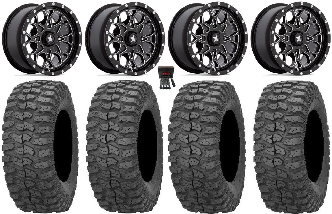 MSA Portal 14″ Wheels Milled 28″ Rock-A-Billy Tires Kawasaki Brute ForceIRS