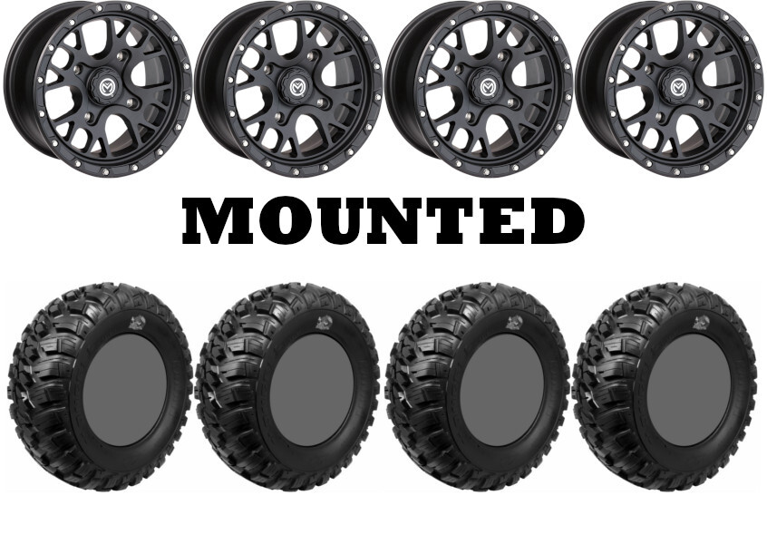 Kit 4 GBC Kanati Mongrel Tires 28×10-15 on Moose 545X Black Wheels VIK