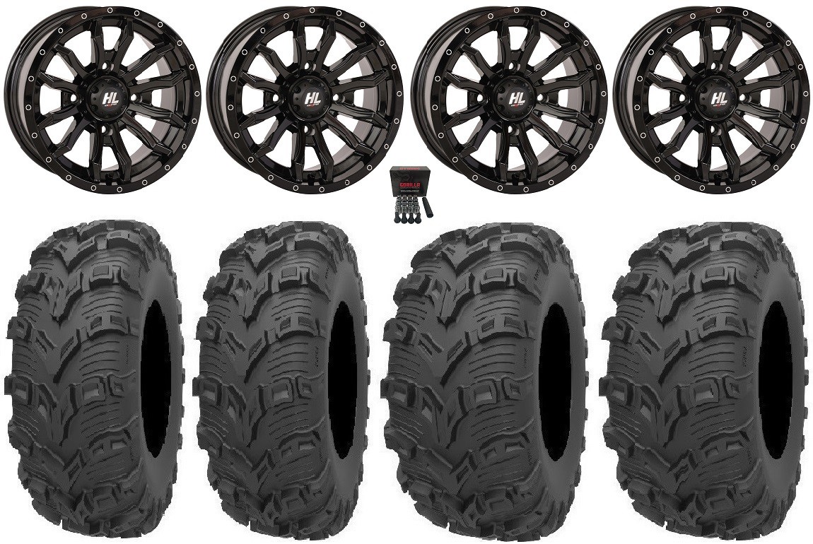 High Lifter HL21 14″ Wheels Black 26″ Bear Claw EVO Tires Commander Maverick