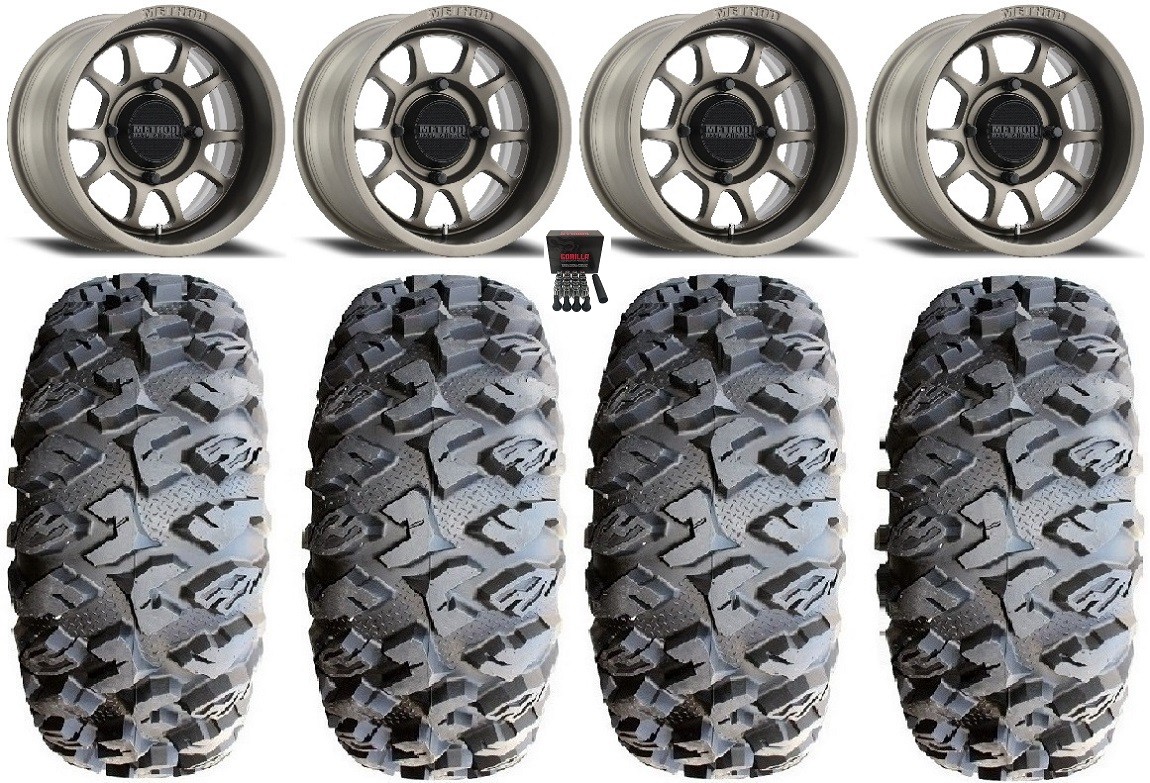 Method 409 15″ Grey (5+2) Wheels 31″ MotoClaw Tires Yamaha Wolverine RMAX