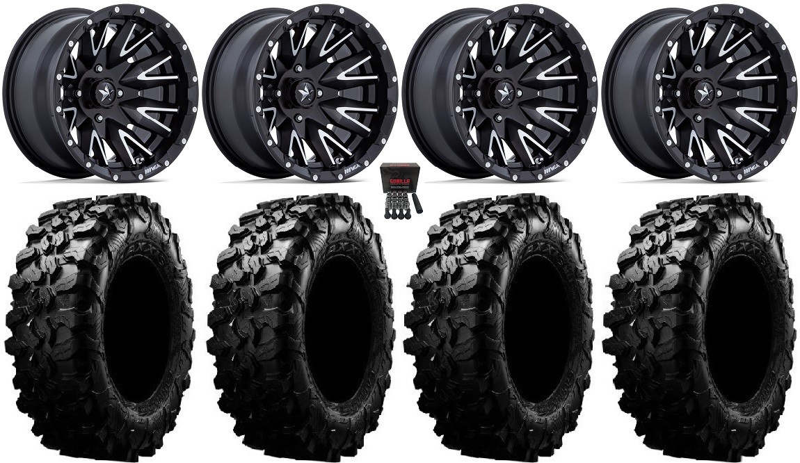 MSA Creed 14″ Wheels Machined 28″ Carnivore Tires Yamaha Grizzly Rhino