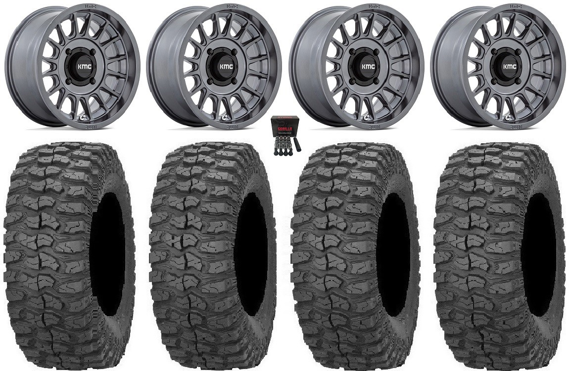 KMC Impact 15″ Wheels Anthracite 32″ Rock-A-Billy Tires Kawasaki Teryx Mule