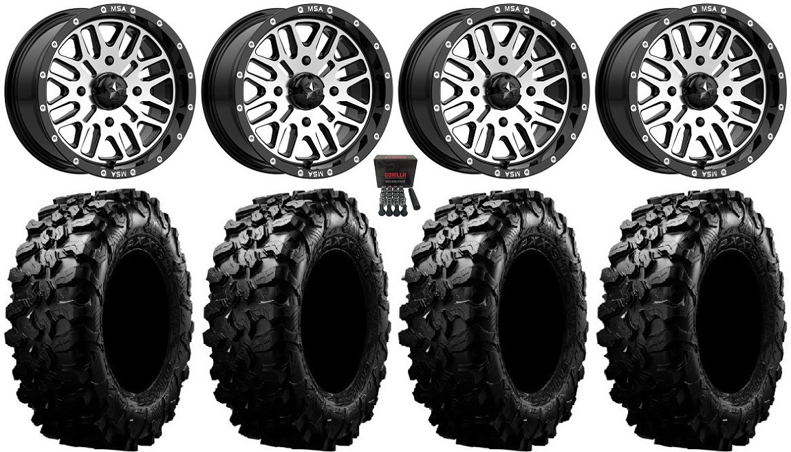 MSA Machined Brute 15″ UTV Wheels 32″ Carnivore Tires Polaris RZR Turbo S / RS1