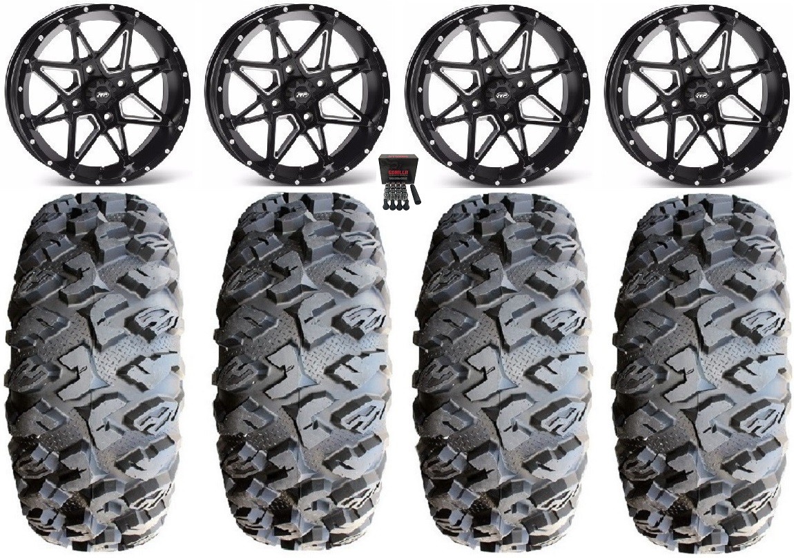 ITP Tornado 14″ Wheels Black 28″ MotoClaw Tires Honda Foreman Rancher SRA