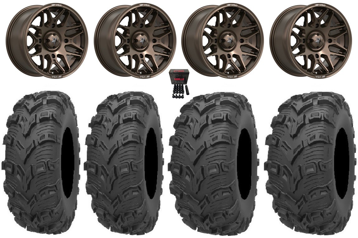 MSA Radar 14″ Wheels Matte Bronze 28″ Bear Claw EVO Tires Kawasaki Teryx Mule