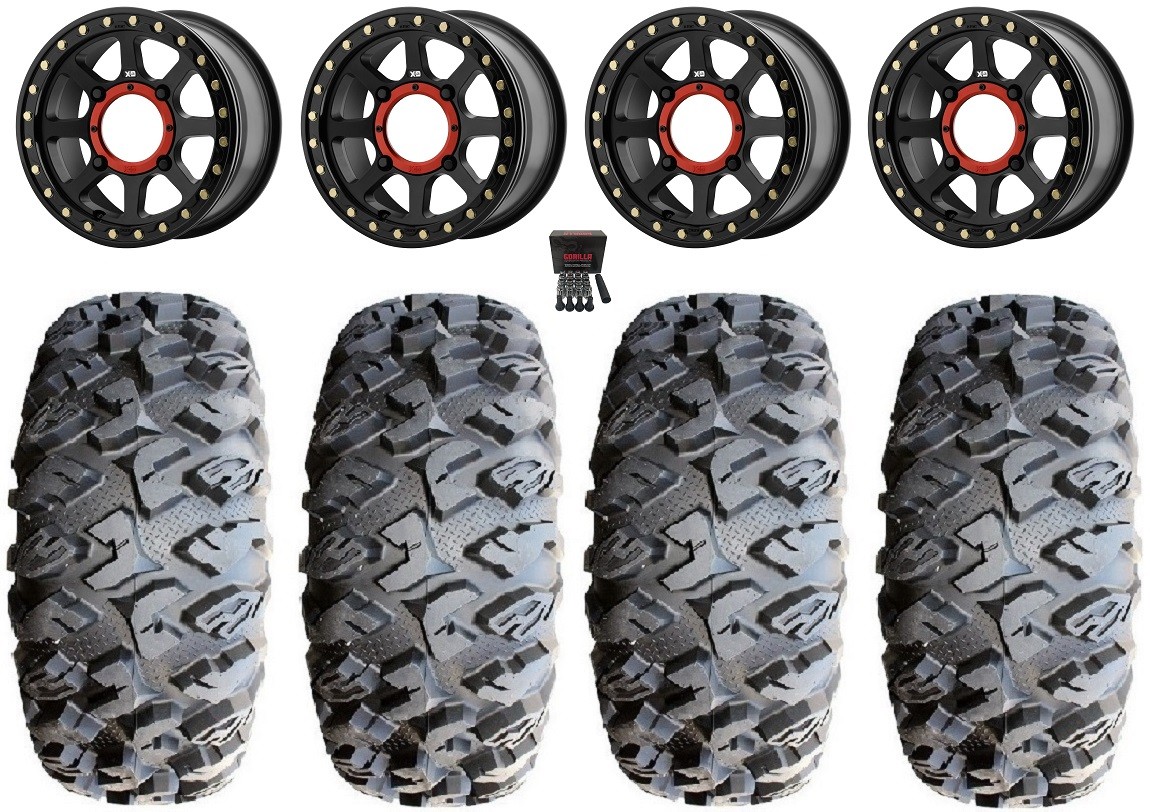KS234 Addict 2 Beadlock 15″ Wheels Bk 28″ MotoClaw Tires Polaris Ranger XP 9/1K