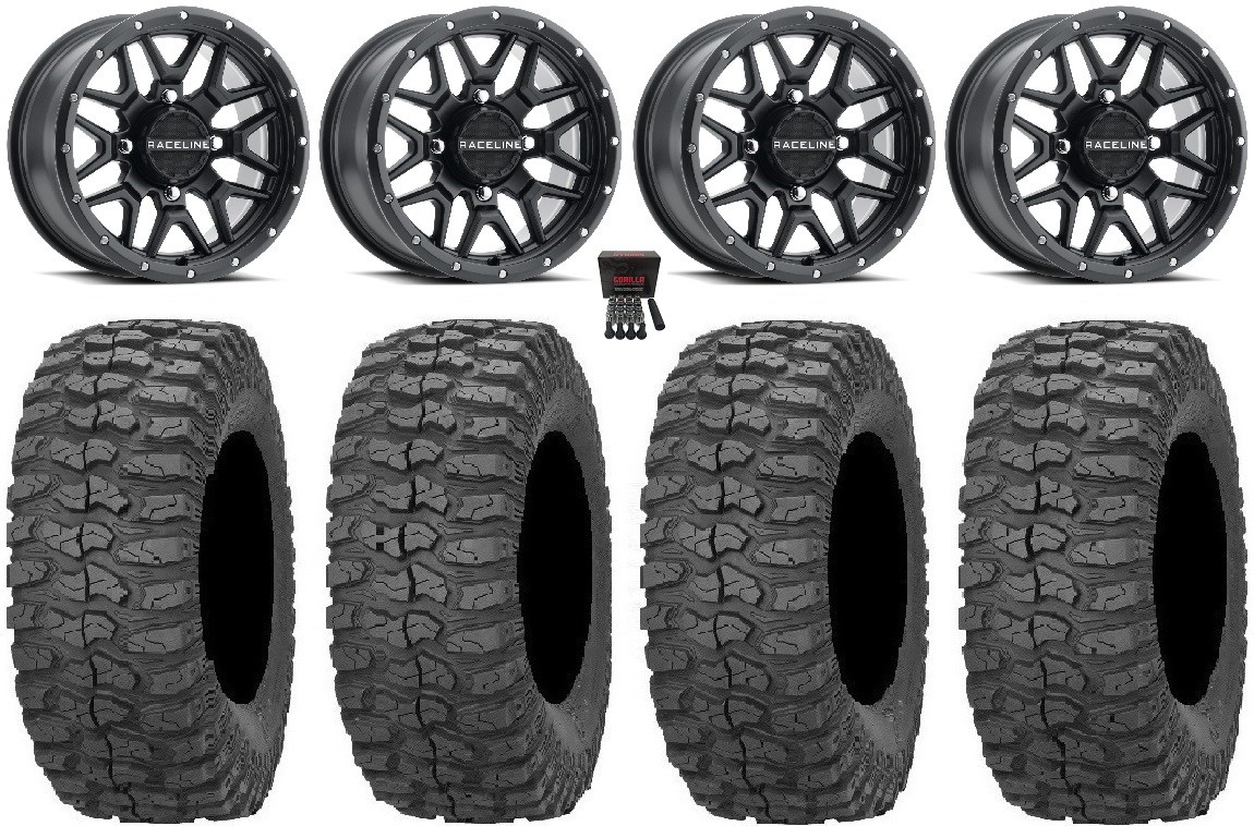 Raceline Krank 14″ Black Wheels 32″ Rock-A-Billy Tires Textron Wildcat XX