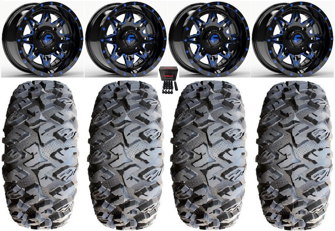 Fuel Lethal Blue 14″ Wheels 27″ MotoClaw Tires Kawasaki Mule Pro FXT KRX /