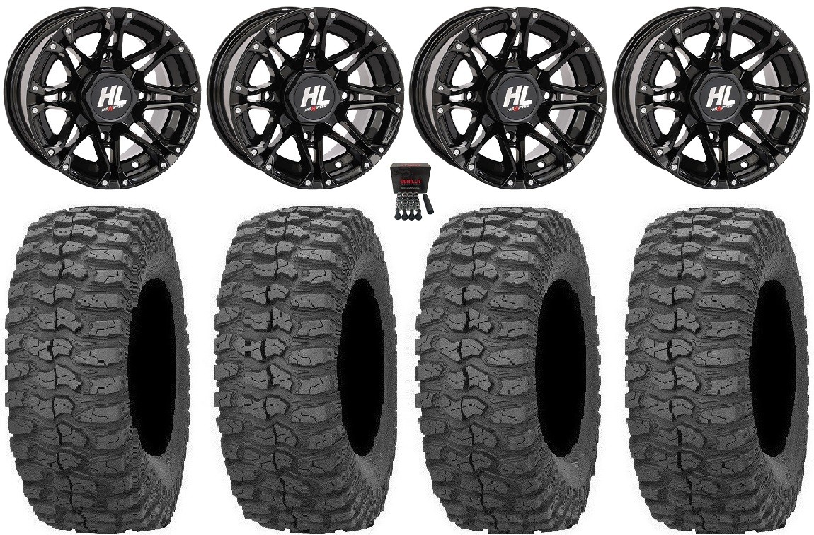 High Lifter HL3 14″ Wheels Black 30″ Rock-A-Billy Tires Kawasaki Teryx Mule