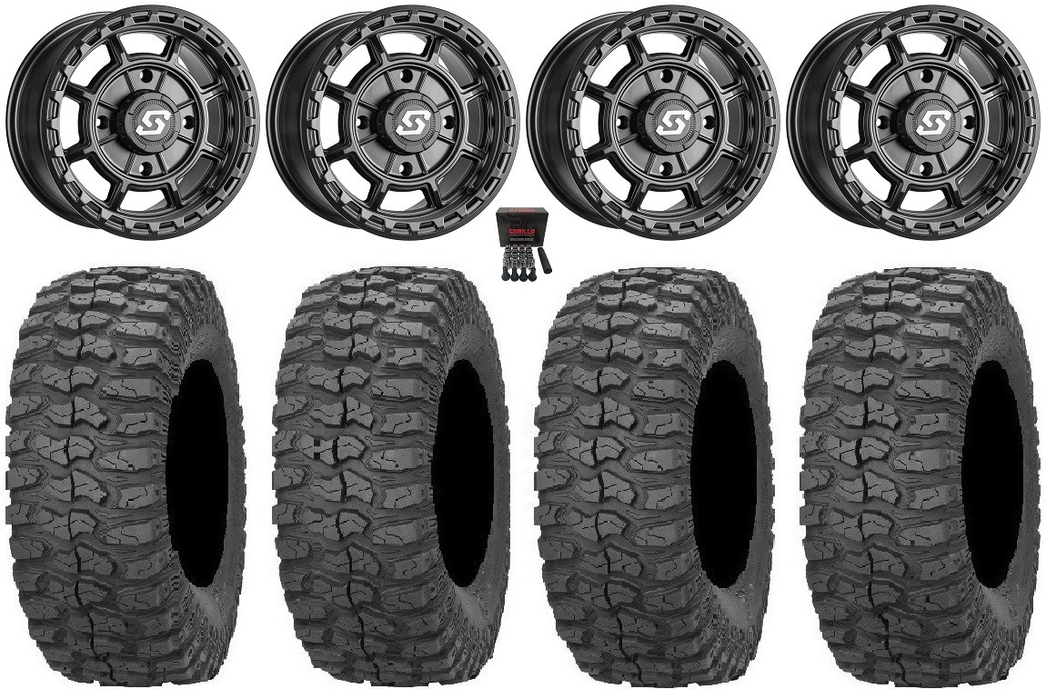 Sedona Rift 14″ Wheels Black 30″ Rock-A-Billy Tires Polaris Sportsman / RZR /