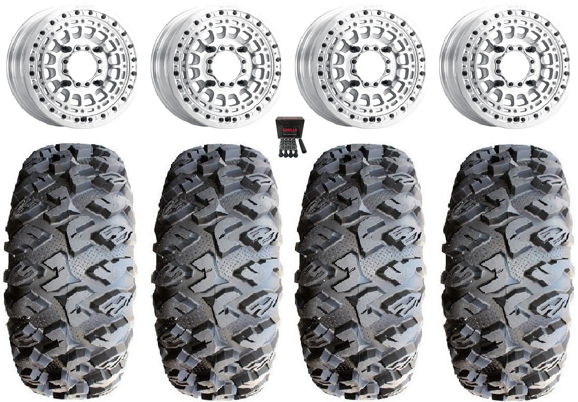 Metal FX Hitman Beadlock 15×6 Wheels Raw 31″ MotoClaw Tires Kawasaki Teryx Mule