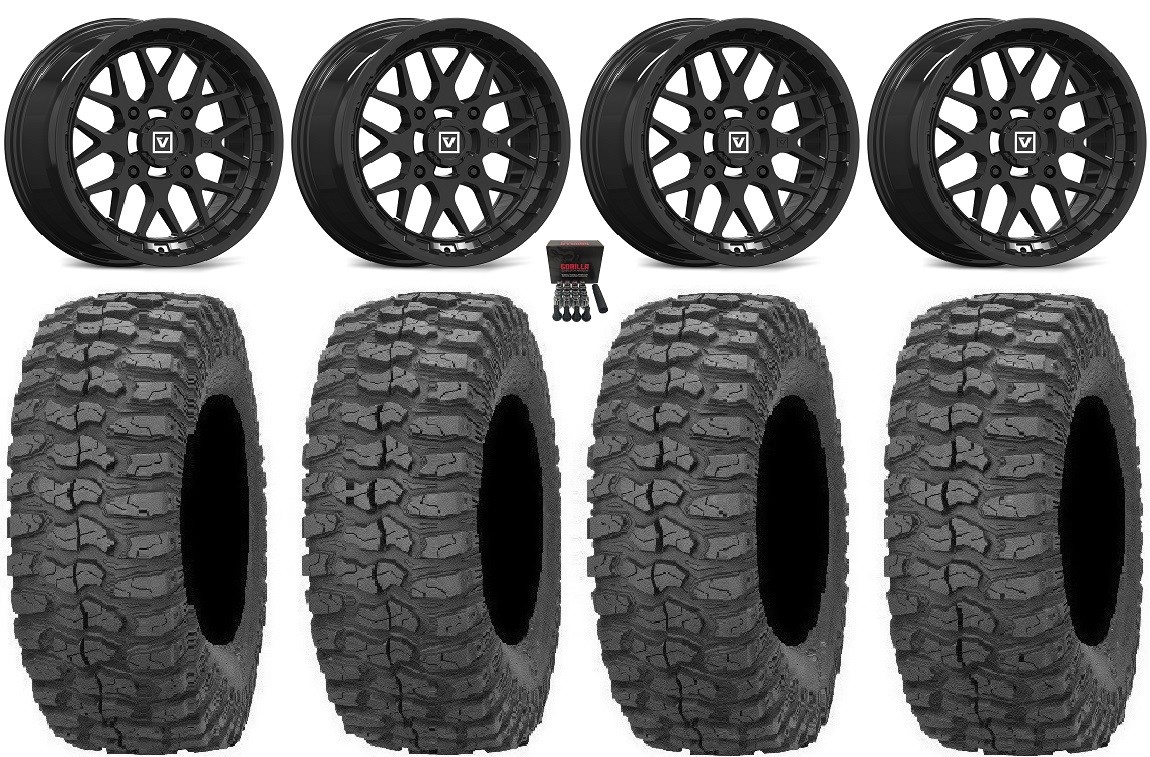 Valor V03 14″ Wheels Black 28″ Rock-A-Billy Tires Yamaha Grizzly Rhino