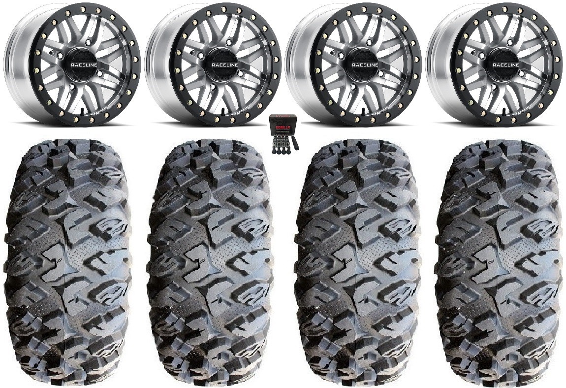 Raceline Ryno Bdlk 14″ Mh Wheels 27″ MotoClaw Tires Sportsman 550 850 1000