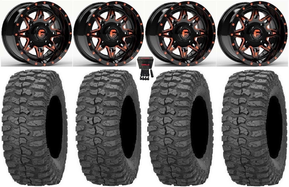 Fuel Lethal Orange 14″ Wheels 28″ Rock-A-Billy Tires Yamaha Wolverine RMAX