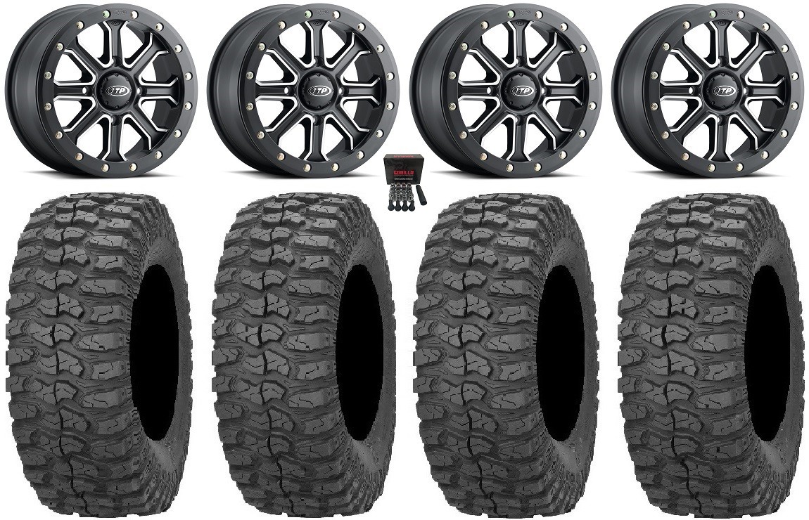 ITP Inertia Bdlk 14″ Wheels Bk +40mm 28″ Rock-A-Billy Tires Renegade Outlander