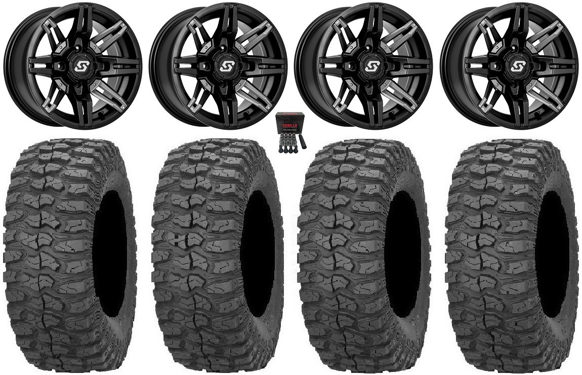 Sedona Rukus 14″ Black Wheels 28″ Rock-A-Billy Tires RZR Turbo S / RS1