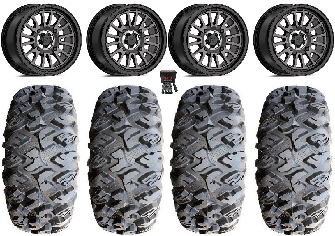 Valor V14 15″ Wheels Dark Tint 31″ MotoClaw Tires Pioneer 1000 / Talon