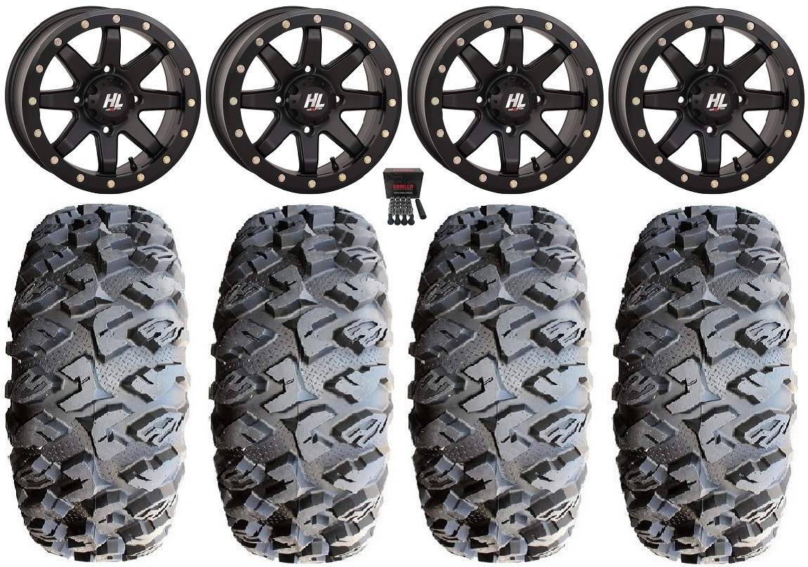 High Lifter HL9 Beadlock 14″ Wheels Bk 28″ MotoClaw Tires Kawasaki Mule Pro FXT