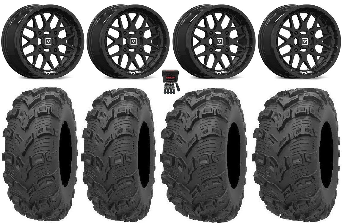 Valor V03 14″ Wheels Black 28″ Bear Claw EVO Tires Suzuki KingQuad