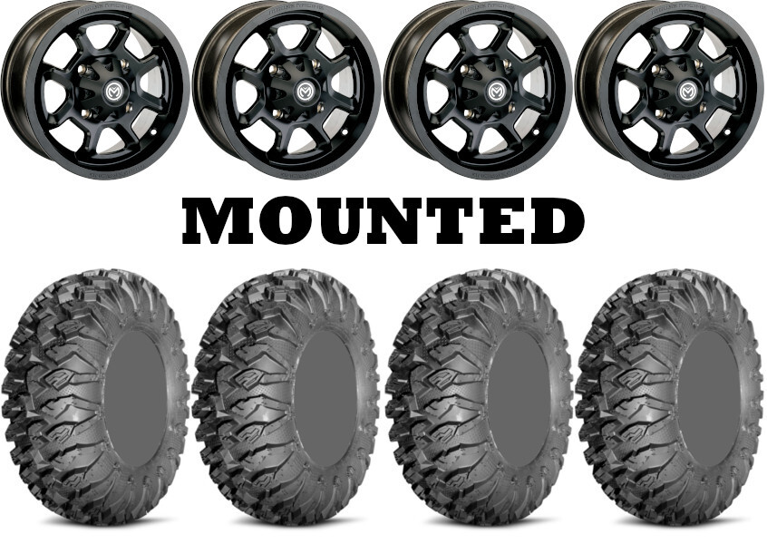 Kit 4 EFX MotoClaw Tires 28×9-15 on Moose 415X Matte Black Wheels FXT