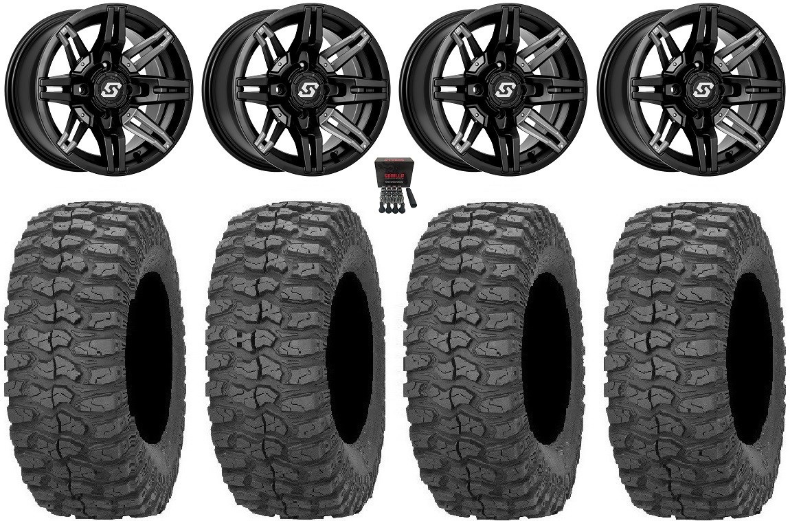 Sedona Rukus 14″ Wheels Black +30mm 30″ Rock-A-Billy Tires Yamaha YXZ (2019+)
