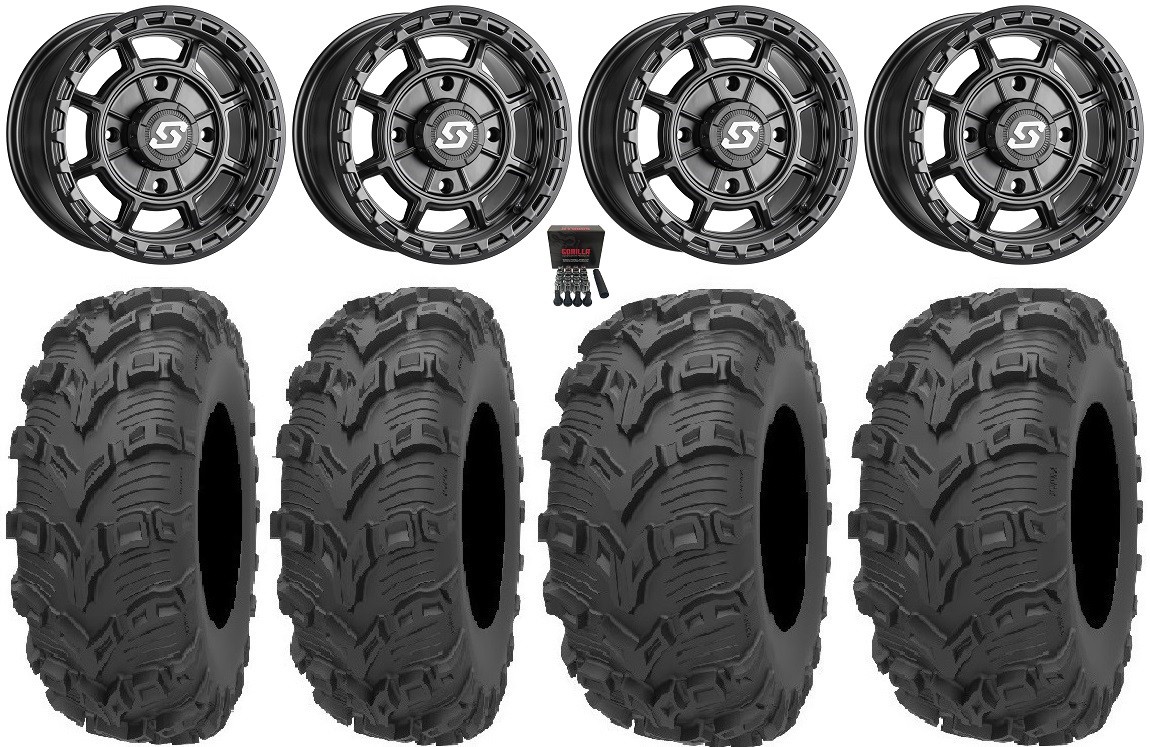Sedona Rift 14″ Wheels Black 26″ Bear Claw EVO Tires Yamaha Wolverine RMAX