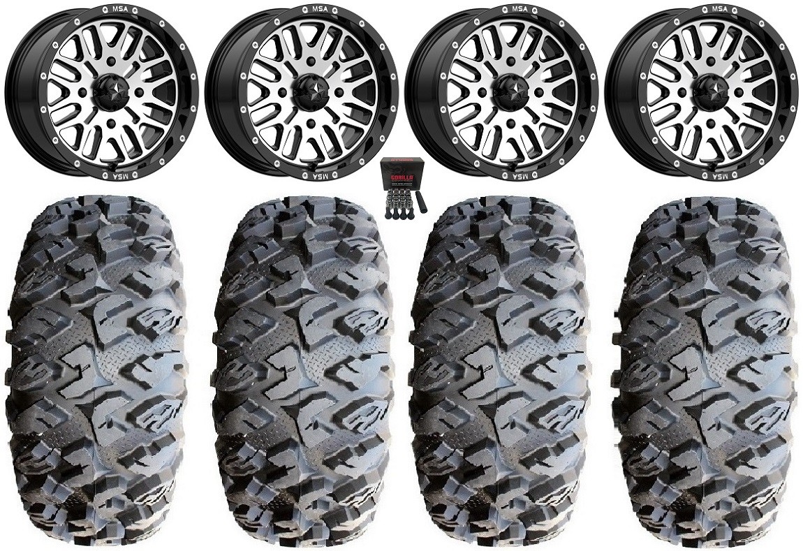 MSA Machined Brute 14″ Wheels 27″ MotoClaw Tires Yamaha Viking Wolverine