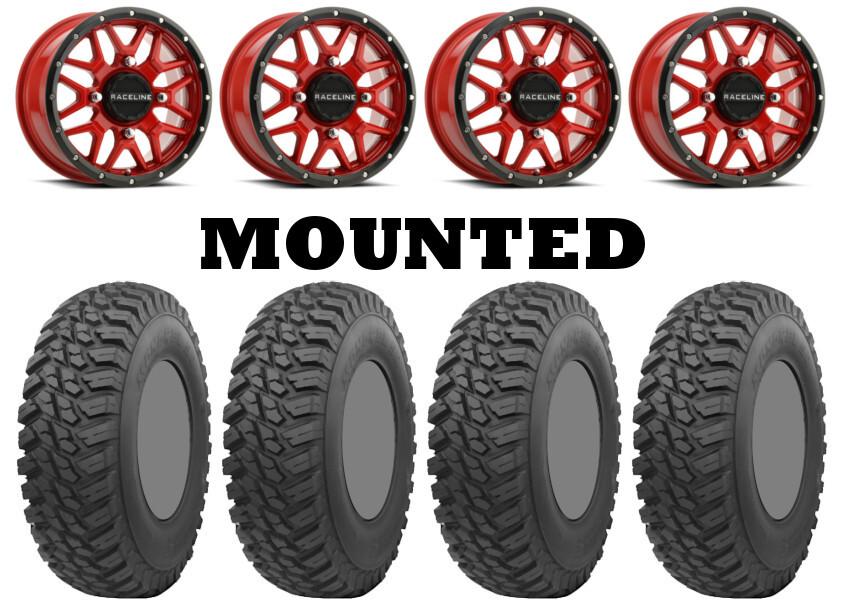 Kit 4 GBC Kanati Mongrel SQ Tires 32×9.5-15 on Raceline Krank Red Wheels 550