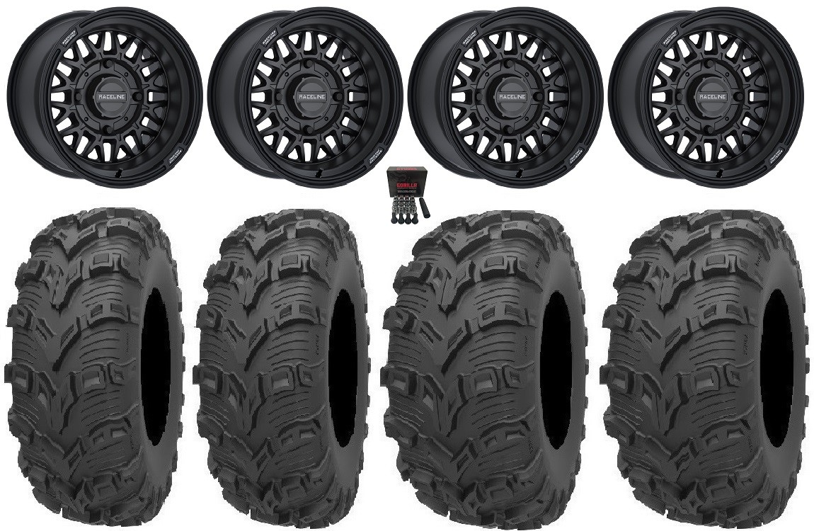 Raceline Omega 14″ Wheels Black 26″ Bear Claw EVO Tires Ranger XP 9/1K