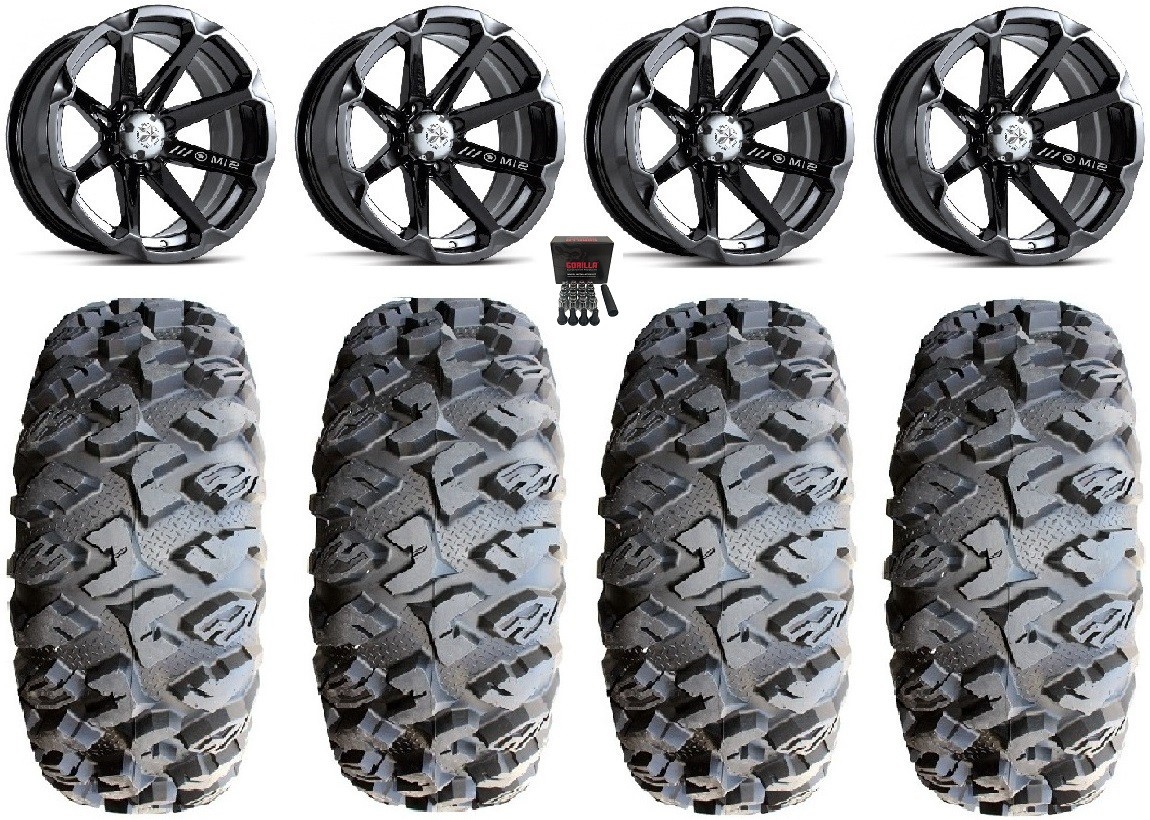 MSA Black Diesel 14″ UTV Wheels 27″ MotoClaw Tires Kawasaki Mule Pro FXT  KRX