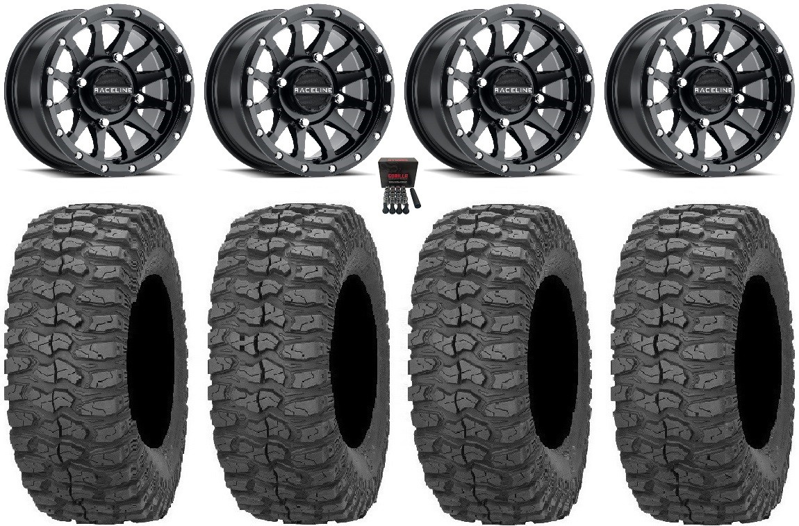 Raceline Trophy 14″ Wheels Black 28″ Rock-A-Billy Tires Yamaha Viking Wolverine