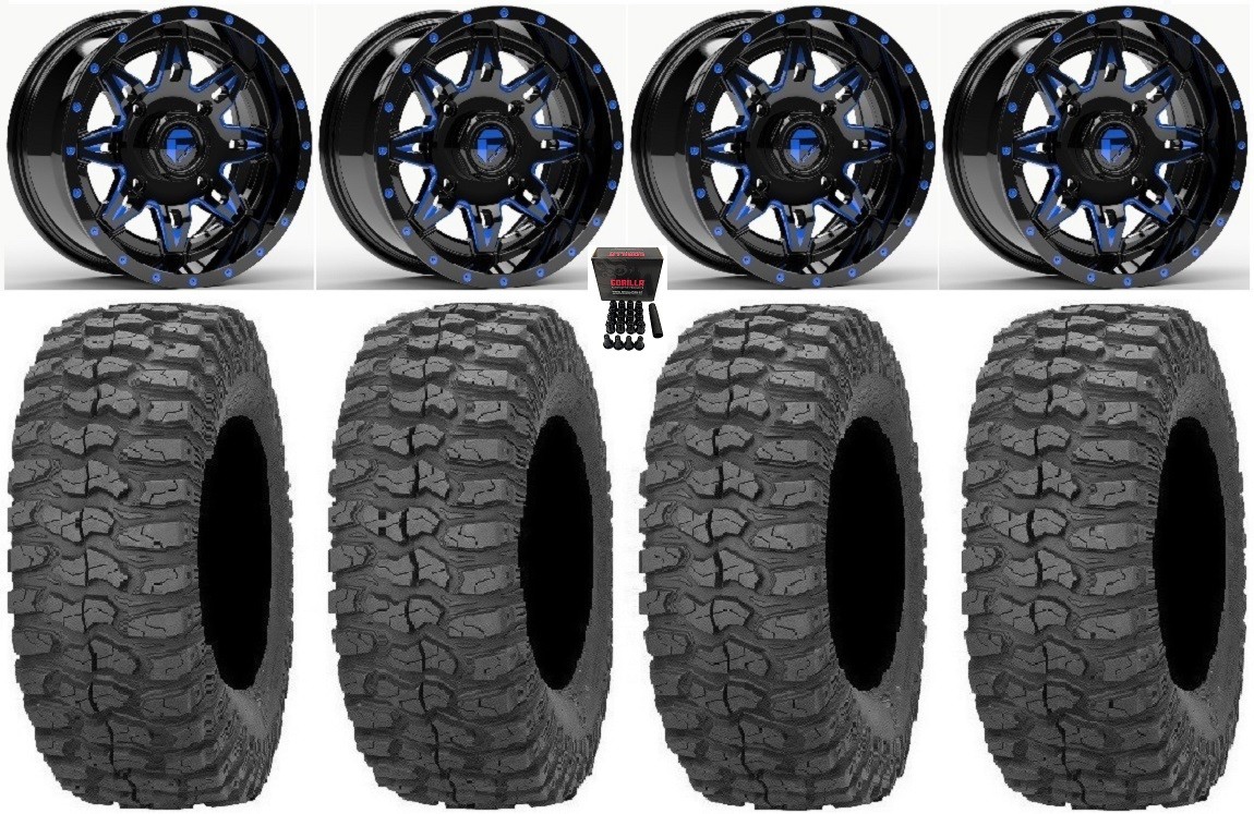 Fuel Lethal Blue 14″ Wheels 28″ Rock-A-Billy Tires Polaris Sportsman