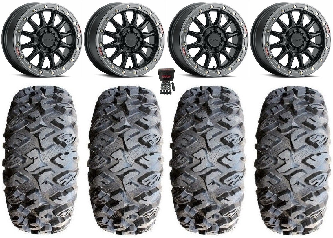 Raceline Alpha Bdlk 15″Wheels Bk +25 31″MotoClaw Tires UForce U10 Pro/U10 XL Pro