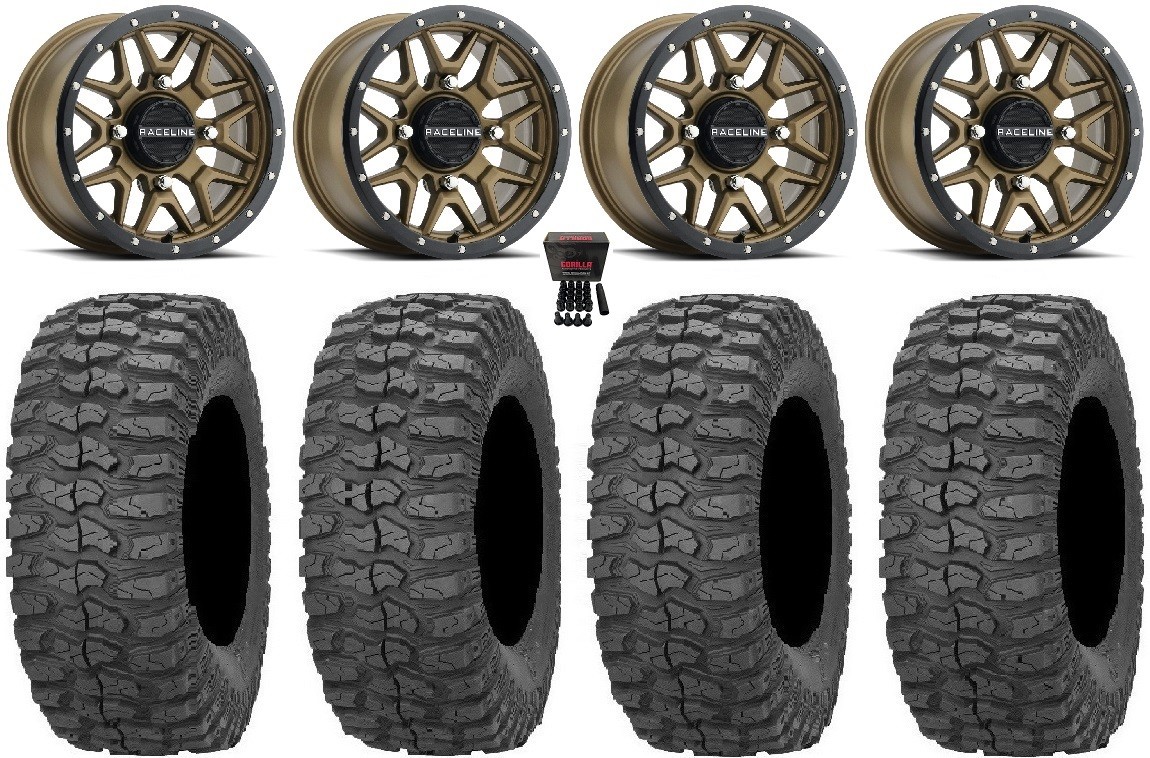 Raceline Krank 14″ Wheels Br +38mm 30″ Rock-A-Billy Tires Polaris Sportsman